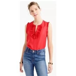 J.Crew Womens 100% Silk Ruffle Collar Red Sleeveless Blouse Size 2 2797